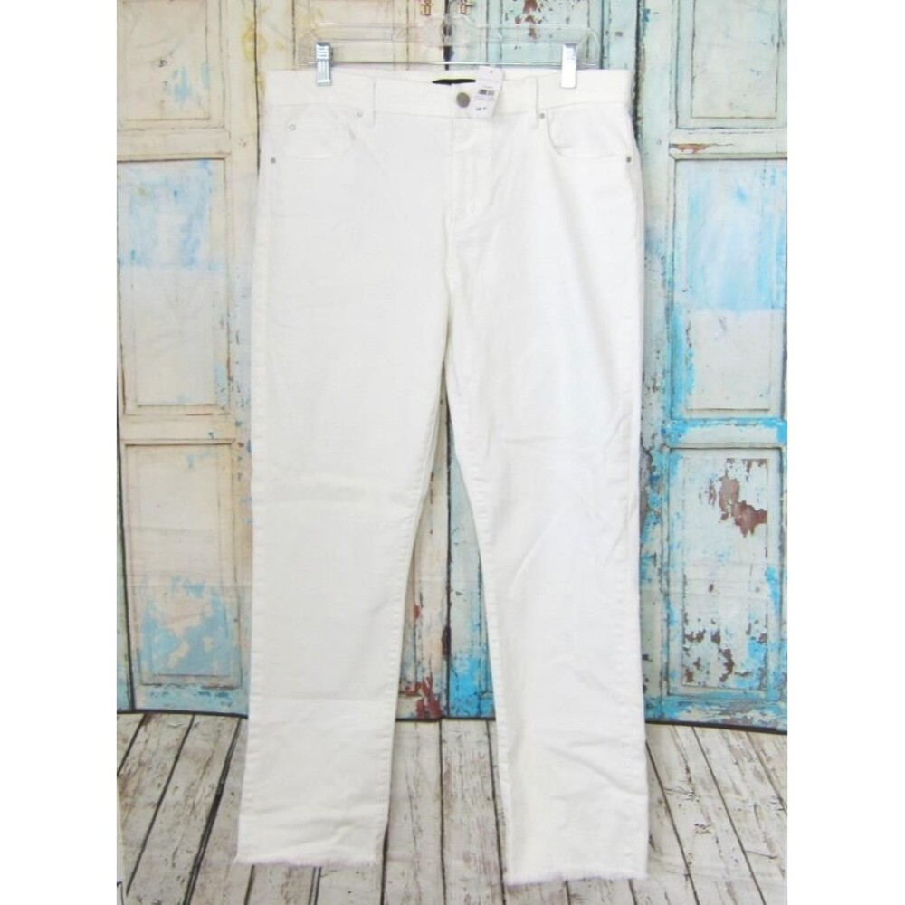 Ann Taylor The Straight Crop Raw Hem Ankle Jeans White Size 10 Tall New!